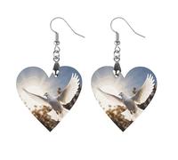 Women White Dove Flying in The Sun Wooden Earrings Lightweight Dangle Earrings Geometric Drop Earring Vintage Heart-Shaped Retro Daily Wear Jewelry Gift for Wedding Party Graduation