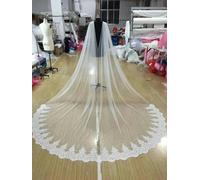 Women White Ivory Lace Bridal Veil 3 Meter Cathedral Long Wedding Cape Cloak Shawl Accessories-White-350cm