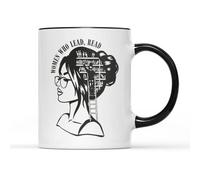 Women Who Lead, Read Mug Tea Coffee Caffeine Cup Reading Novel Fiction World Book Day Fantasy Worm Girl Smart Teacher Chapter Literature Library Gift Present (Black Handle Prime)