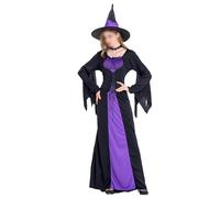 Women Wicked Witch Costumes Gothic Bat Sleeve Maxi Dress with Witch Hat Halloween Fancy Dress for Carnival Party (A-Black, M)