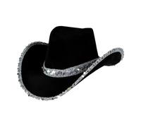 Women Wide Brim Cowboy Hats Glitter Adjustable Chin Cord Cowgirl Hat Unisex Hunting Bullfighting Westren Panama Hats Black