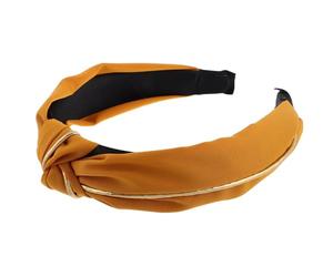 Women Wide Headband with Gold Edged Knot Fabric Yellow | Plastic Cloth Build, Lightweight Comfort, Sun Shielding Wear, Versatile Accessory for Parties Holidays Daily Fashion