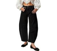 Women Wide Leg Baggy Mid Waist Short Balloon Denim Pants Vintage Boyfriend Y2K Loose Streetwear Jeans, #3-black, L