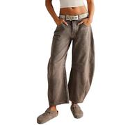 Women Wide Leg Baggy Mid Waist Short Balloon Denim Pants Vintage Boyfriend Y2K Loose Streetwear Jeans, #5 Brown, S