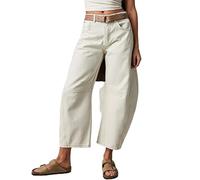 Women Wide Leg Barrel Jeans Baggy Mid Waist Cropped Balloon Denim Pants Vintage Boyfriend Y2k Loose Streetwear Jeans(#5 Brown,L)