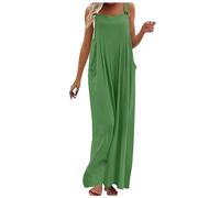 Women Wide Leg Overalls Solid-coloured Simple Sleeveless Jumpsuits Casual Spaghetti-strap Long Adjustable Suspender Button Rompers Loose Fit Comfortable Summer Breathable Overalls with (Green, XXXXXL)