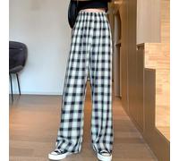 Women Wide Leg Trousers High Waist Checkered Casual Pants(Coffee Average code)