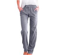 Women Wide Leg Trousers Summer Linen Drawstring Long Pants with Pockets Ladies Straight Leg Trousers Casual Loose Solid Joggers Elastic Waist Holiday Tracksuit Bottoms Walking Going Out Work S-5XL