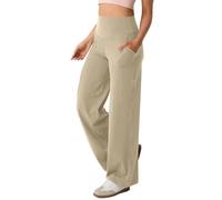 Women Wide Leg Yoga Pants with Pockets Womens Gym Tracksuit Bottoms Beach Elastic Waist Public Slim Fit Body Suit Trousers Regular Fit Work Linen Bike Riding Cotton Slacks for Women Beige