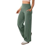 Women Wide Leg Yoga Pants with Pockets Womens Gym Tracksuit Bottoms Beach Elastic Waist Public Slim Fit Body Suit Trousers Regular Fit Work Linen Bike Riding Cotton Slacks for Women Green