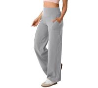 Women Wide Leg Yoga Pants with Pockets Womens Gym Tracksuit Bottoms Beach Elastic Waist Public Slim Fit Body Suit Trousers Regular Fit Work Linen Bike Riding Cotton Slacks for Women Grey