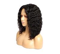 Women Wig 14Inches Deep Curly Short Wigs for Black Women Synthetic Brazilian Wig With Middle Glueless Natural Black Color Hair grey wigs for women (Color : 01, Size : 14in)