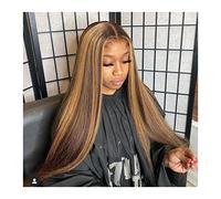Women Wig 180% Density Highlight Human Hair Wigs Brown Honey Blonde Ombre Colored Bone Straight 30 Inch Wig Brazilian Full Short Bob Hd Lace Front Wig grey wigs for women (Size : 180%, Color : 30inc