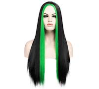 Women Wig 24Inch Long Silky Straight Hair Synthetic Lace Front Wig Green and Black Wigs for Women High Temperature Cosplay Wig Wigs for women