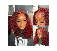 Women Wig 99J Burgundy Short Wigs Human Hair 180 Density 4x4 Transparent Lace Front Wig Wigs for women(16inches)