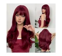 Women Wig Burgundy Long Wavy Wigs Wine Red Wig with Bangs for Women Daily Synthetic Hair Cosplay Wig Heat Resistant Fiber grey wigs for women(Color:WL1153-1)