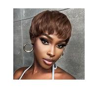 Women Wig Chocolate Brown Short Pixie Cut Wig Human Hair Machine Made Wigs with Bangs Wigs for women(Chocolate Brown)