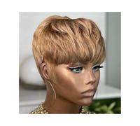 Women Wig Chocolate Brown Short Pixie Cut Wig Human Hair Machine Made Wigs with Bangs Wigs for women(Light Brown)