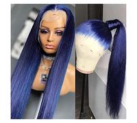 Women Wig Dark Blue Color Natural Straight Hair Synthetic Lace Front Wigs Hair for All Women Hair grey wigs for women (Color : Blue, Size : 26inches)