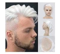 Women Wig Human Hair Men Hairpiece Toupee Lace Replacement for Men Wig Halloween Cosplay Anime Party Day Gifts Pure White Color 10x8inches Wigs for women