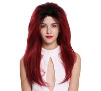 Women Wig Lace-Front Part-Mono Long Straight Voluminous Vamp Black Red Ombre