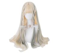 Women Wig Long Straight Wig with Bang Lolita Wig Sweet Princess Wig Heat Resistant Wig for Daily Party 26in (Yellow Mix Grey Green)