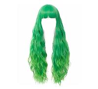 Women Wig Long Wavy Synthetic Hair Green Wigs for Women with Bangs 26 inches grey wigs for women