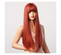 Women Wig Orange Red Ombre Long Straight Wigs for Women Natural Synthetic Wigs With Bangs Cosplay Party Wigs Heat Resistant grey wigs for women (Color : A)