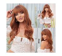 Women Wig Red Brown Orange Copper Wigs with Bangs Long Water Wave Synthetic for Women Afro Ginger Cosplay Daily Heat Resistant Wig