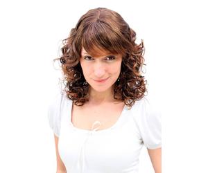 Women Wig Romance Brunette Brown Curly Lace Front Medium Length 45 MC008-2T30
