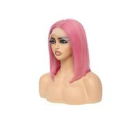 Women Wig Rose Pink Short Colored Bob Human Hair Wigs 13X4 Transparent Lace Pre Plucked Wig Wigs for women(Hot Pink,10inches)