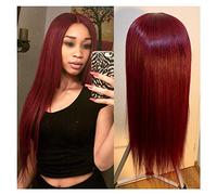 Women Wig Straight Red Long Lace Front Human Hair Wig Women's Wigs Suitable for Daily Parties（High Temperature Fiber 8-26 Inches) Wigs for women(Color:Red,Size:12inches)