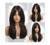 Women Wig Synthetic Hair Wig with Fringe Long Blonde Wigs for Women Ombre Color with Dark Roots Layered Wigs Heat Resistant Wigs for women(Color:LC259-8)