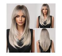 Women Wig Synthetic Hair Wig with Fringe Long Blonde Wigs for Women Ombre Color with Dark Roots Layered Wigs Heat Resistant Wigs for women(Color:LC259-13)