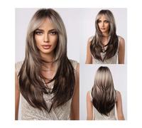 Women Wig Synthetic Hair Wig with Fringe Long Blonde Wigs for Women Ombre Color with Dark Roots Layered Wigs Heat Resistant Wigs for women(Color:LC2068-11)