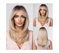 Women Wig Synthetic Hair Wig with Fringe Long Blonde Wigs for Women Ombre Color with Dark Roots Layered Wigs Heat Resistant Wigs for women(Color:LC242-1H)