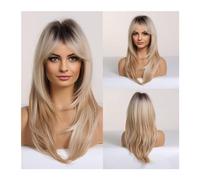 Women Wig Synthetic Hair Wig with Fringe Long Blonde Wigs for Women Ombre Color with Dark Roots Layered Wigs Heat Resistant Wigs for women(Color:LC259-1)