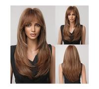 Women Wig Synthetic Hair Wig with Fringe Long Blonde Wigs for Women Ombre Color with Dark Roots Layered Wigs Heat Resistant Wigs for women(Color:LC259-24)