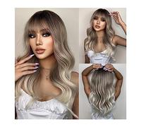 Women Wig Synthetic Wigs for Women Heat Resistant Fiber Long Natural Wavy Platinum Blonde Wigs with BangsParty Lolita grey wigs for women (Color : LC04