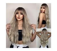 Women Wig Synthetic Wigs for Women Heat Resistant Fiber Long Natural Wavy Platinum Blonde Wigs with BangsParty Lolita grey wigs for women (Color : LC04