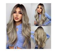 Women Wig Synthetic Wigs for Women Heat Resistant Fiber Long Natural Wavy Platinum Blonde Wigs with BangsParty Lolita grey wigs for women (Color : LC04