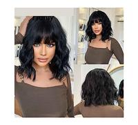 Women Wigs, Black Wig with Bangs Natural Wigs for Women Short Wavy Synthetic Wig Daily Party Heat Resistant Hair,for Daily Use