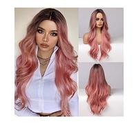 Women Wigs, Long Body Wave Ombre Black Pink Cosplay Wigs Heat Resistant Synthetic Wigs Middle Part Natural Lolita Wigs for Women,for Daily Use
