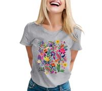 Women Wildflower Shirt Floral T-Shirts Garden Lover Tee Tops Wild Flowers Shirts 2025 New Grey