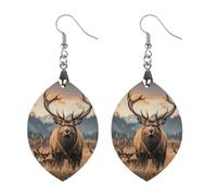 Women Wildlife Hunting Deer Bear Elk Wooden Earrings Lightweight Dangle Earrings Geometric Drop Earring Vintage Apricot Retro Daily Wear Jewelry Gift for Wedding Party Graduation