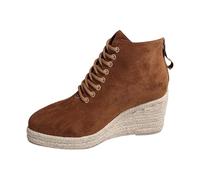 Women Winter Ankle Boots Wedge Walking Boots Womens Lace up Comfort Lightweight Ladies Short Booties with Zipper Pull on Dress Booties Slip on Shoes Fall Winter Shoes Footwear Size 3-8 Brown