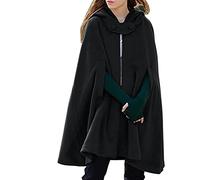 Women Winter/Autumn Cloak with Hood Knee Length Solid Warm Open Front Loose Thick Cape Shawl Poncho Thermal Coat Short Cloak Jacket Cardigan Outwear