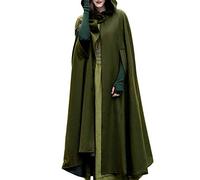 Women Winter/Autumn Cloak with Hood Open Front Loose Warm Cape Shawl Poncho Coat Long Cloak Jacket Trench Outwear Coat Army Green