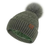 Women Winter Beanie Hats Knit Plaid Pompom Beanies Slouchy Fleece Lined Womens Hat Skull Cap Cold Weather Gifts for Women Army Green
