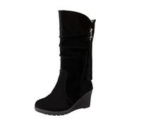 Women Winter Boots UK Sale Clearance, Causal Thermal Boots Ladies High Wedge Heel Boot Round Toe Platform Booties Safety Work Shoes Warm Lined Snow Boots Comfortable Pull On Zipper Cowboy Boots